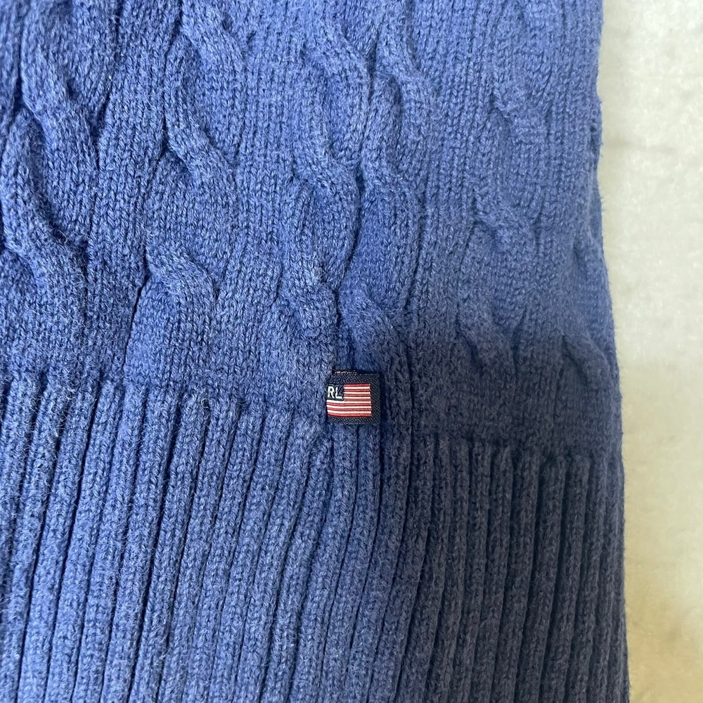 Polo Jeans Company Ralph Lauren Cable Knit Quarter Zip Sweater Navy Blue M M - Picture 6 of 6